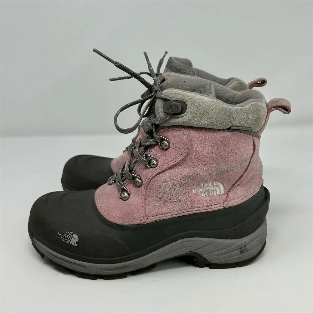 The North Face Youth Insulated Snow Boots Pink Gray Size 4 Waterproof **FLAW**
